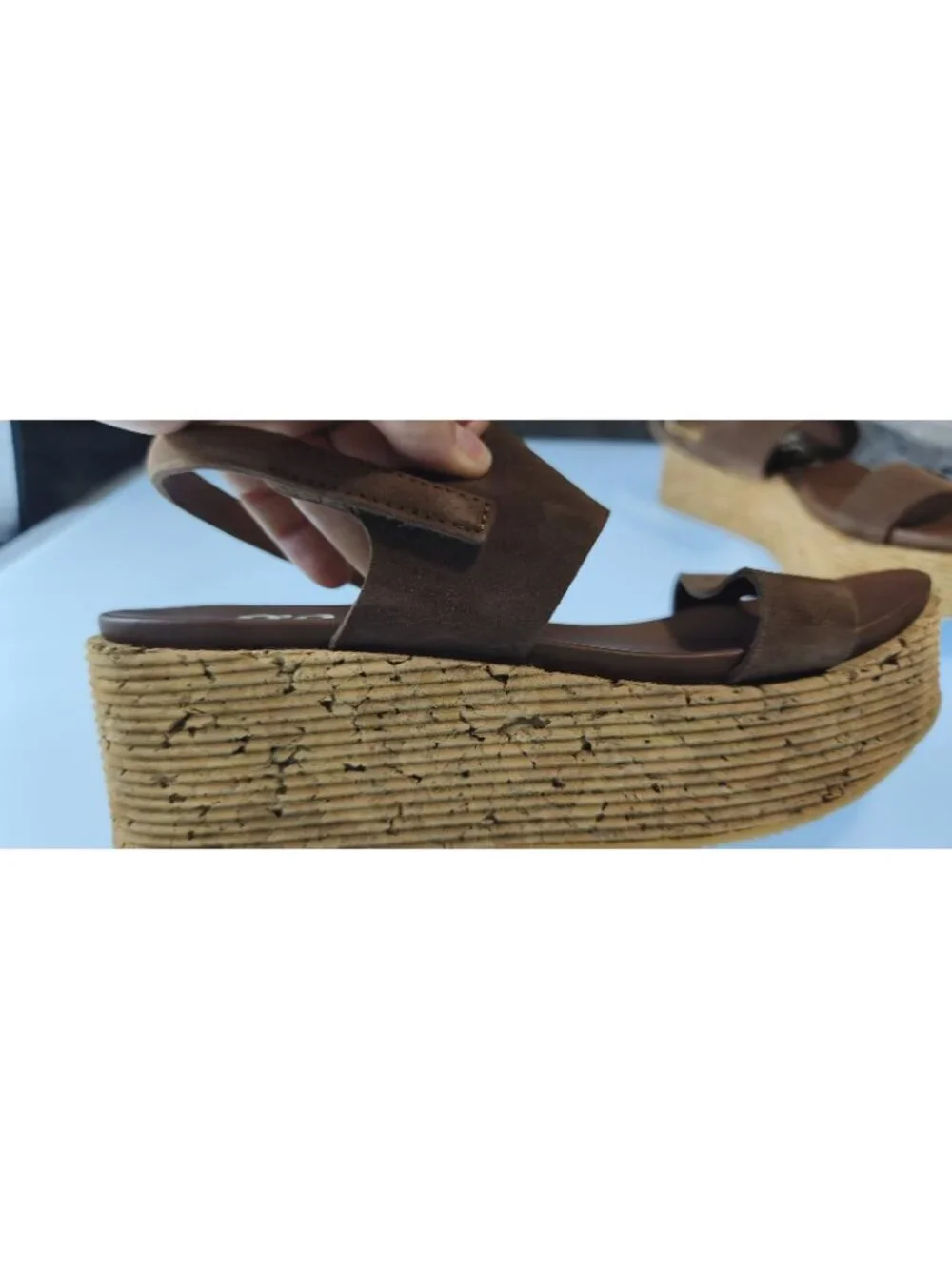Pedro Garcia Noira Platform Slingback Sandal Suede Cork Wedge EU40 US9.5 Brown